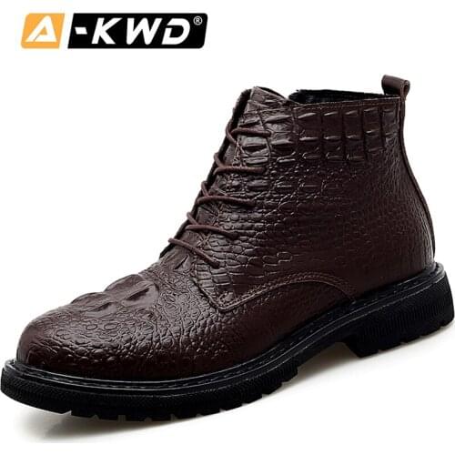 Fashion Crocodile Pattern Rubber Boots High Tops Sneakers Man Zapatos Invierno Hombre Winter Shoes Men Leather Shoes Work Boots