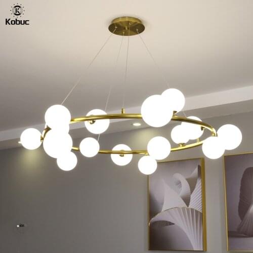 Kobuc Round Glass Pendant Light for Bedroom Living Room Kitchen Dining Table Bar Home Decor Modern Suspension Lamp Gold Black