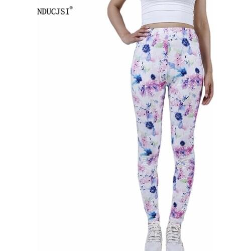 NDUCJSI Flower Leggings Women Ladies Colorful Print Pants Leggins High Waist Sexy Push Up Sport Womens Tights Elastic Workout