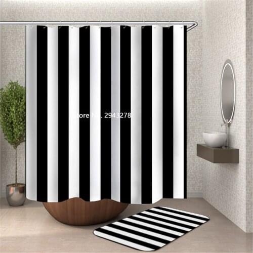 Best-sold Black and White Print Simple Shower Curtain Waterproof and Mildewproof Washable with Hook Home Bathroom Decoration