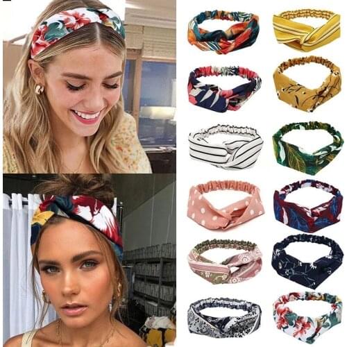 MISANANRYNE Fashion Women Girls Summer Bohemian Hair Bands Print Headbands Vintage Cross Turban HairBands Hair Accessories New