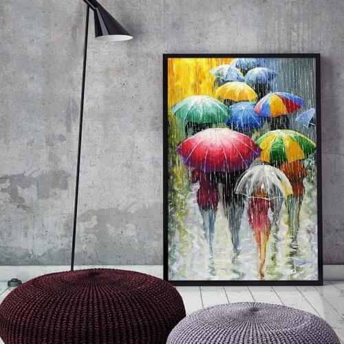 Painting by numbers art paint by number DIY landscape rainy day rain umbrella umbrella decompression painting living room