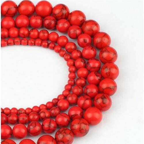 Wholesale Natural Stone Black line Red Turquoises Beads Round Loose 4mm/6mm/8mm/10mm DIY Bracelet Charm Bead For Jewelry Making