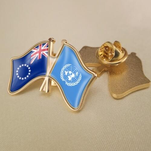 United Nations and Cook Islands Crossed Double Friendship Flags Lapel Pins