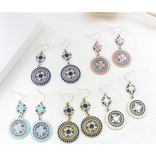 Five colors of small sunflowers hanging big sun flower connected to make earrings boho style earrings to send friends girl gifts