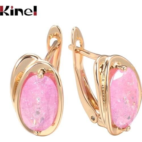 Kinel Luxury Natural Pink Zircon Stud Earrings for Women 585 Rose Gold Bride Wedding Earrings Trendy Fine Jewelry 2021 New