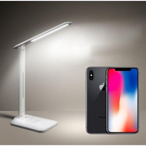 VEEAII LED Table Lamp Wireless Charger Foldable Mobile Phone USB Charging For iPhone XS XR X 8 Samsung S9 S8 US Plug Adaptor
