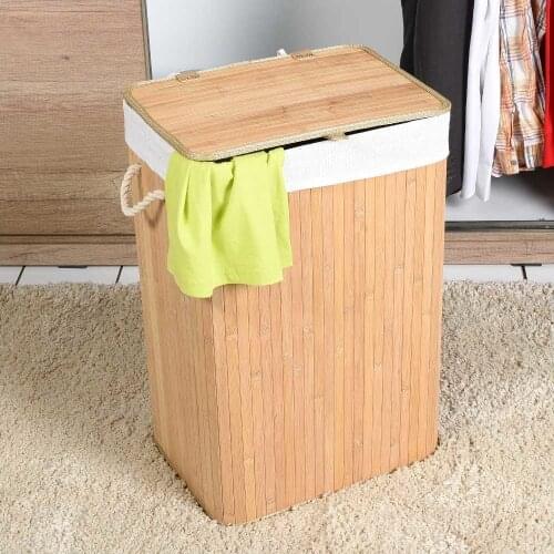 Handy Mate Bamboo Rectangular Laundry Basket Natural 40x60x31 Cm