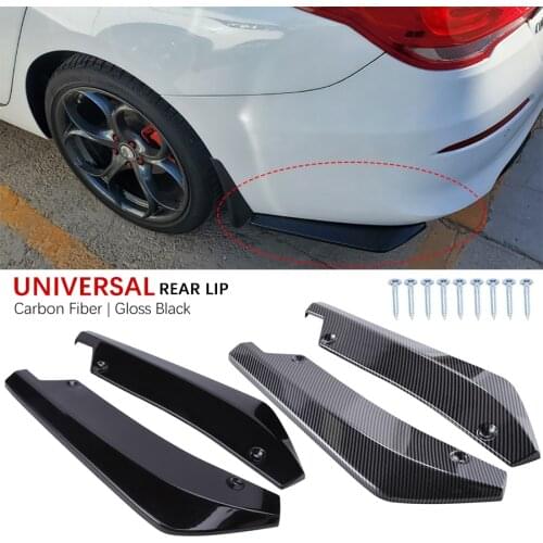 2pcs Universal Car Rear Bumper Diffuser Splitter Rear Lip Spoiler Scratch Protector Carbon Fiber Gloss Black With 9 Screws