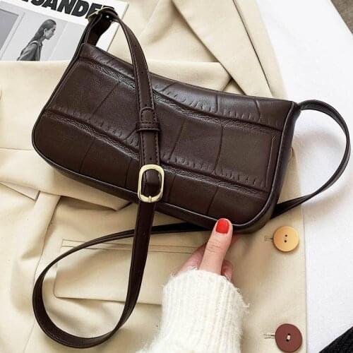 Vintage Branded Shoulder Bags For Women 2021 Stone Pattern Leather Shoulder Purse And Handbag Women Crossbody Bags High Quality