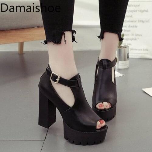 Womens Sandals 2021 New Summer Fashion European Waterproof Platform Thick Heel Bottom Versatile Back Zipper Peep Toe High Heels