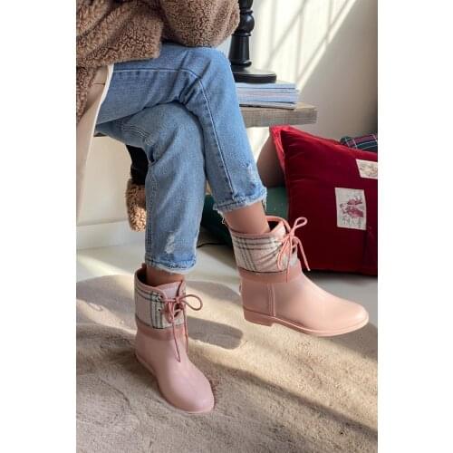 Women boots plaid pink Rain Boots model fashion design shoes