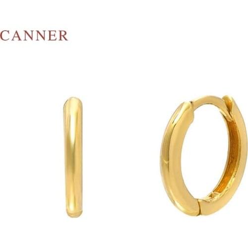 CANNER Real 925 Sterling Silver Earrings For Women Glossy Circle Earrings Hoops Zircon Diamond Korean Gold Jewelry Pendientes