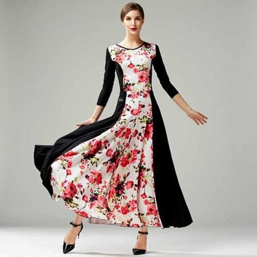 Womens Floral Ballroom Dancing Dresses Costumes Suit