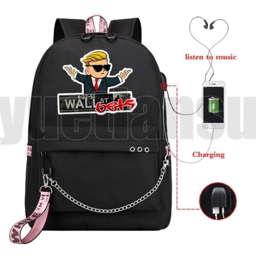 2021 WallStreetBets Backpack Women USB Charging Backpacks School Bags for Teenage Girls Gamestop GME WSB Zipper Travel Backpack