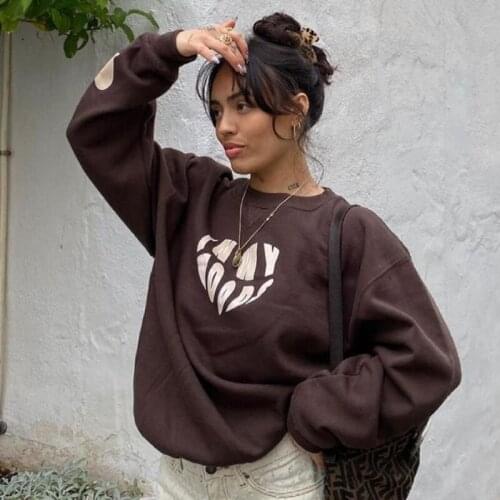 Womens Y2K Aesthetic Casual Loose Sweatshirts Letter Printing Long Sleeve O Neck Pullovers Hoodies Harajuku Kawaii Streetwear