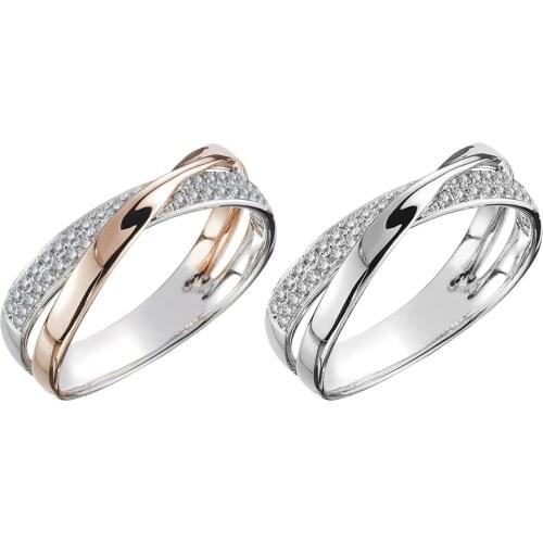 New Fashion Zircon Ring Bow Two Tone X Shape Cross Geometric Knuckle Ring for Women Valentine Wedding Engagement Jewelry Gift