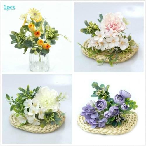 1 Bouquet Camellia Artificial Peony Rose Flowers Silk Fake Wedding Flower DIY Home Garden Party Office Decoration