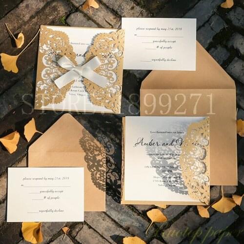 100pc\lot Classic Style Wedding Invitations Cards Custom With Rhinestone & Laser Cut Flower/Printable / Customizable freeprnting
