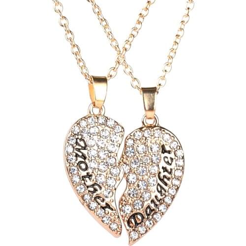 Mother Daughter Necklace Crystal Heart Shaped 2 pcs/set Heart Pendant Necklace Mothers Day Chrismas Gift For Mom