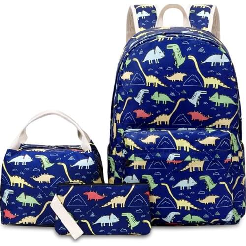 3 in 1 Elementary School Bags Backpack Set with Tote Bag Pencil Case Primary Bookbags Cartoon Dinosaur Prints Mochila Infantil