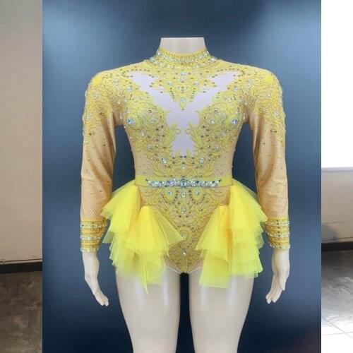 Singer jazz dance bodysuit Party girl sexy jumpsuit sparkly stage nightclub bar show wear