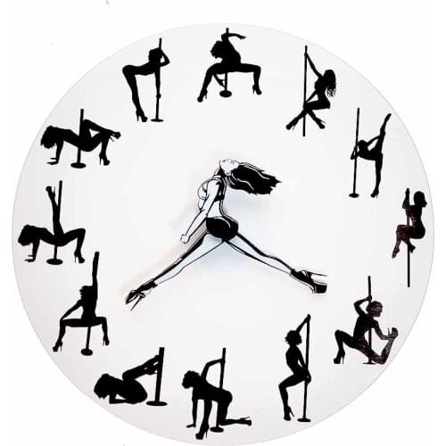 Pole Dancer Wall Clock Art Sexy Girl Steal Tube Dance Moving Clock Hands Dancing Studio Home Decor Novelty Silent Wall Watch