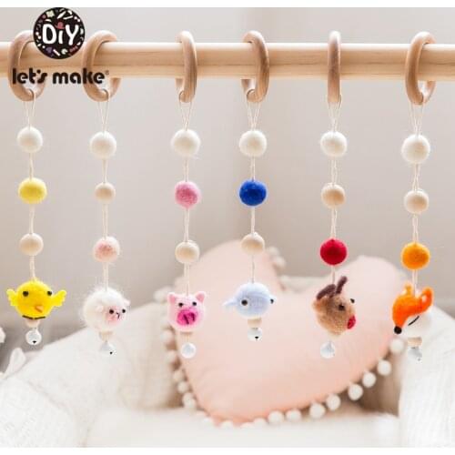 LetS Make Baby Mobile 1Pc Wool Animal Chains Felt Balls Pom Pom Stroller Bed Bell Hanging Soother Play Gym Toys Nursery Decor