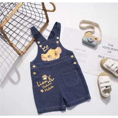 Tonytaobaby Boys' and Girls' Summer New Cartoon Print Dark Suspender Jeans Kids Pants
