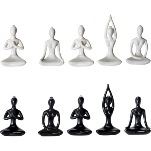 E7CC Creative Resin Yoga Pose Lady Statue Figurine Meditation Instructor Posture Abstract Sculptures Home Office Desktop Gifts