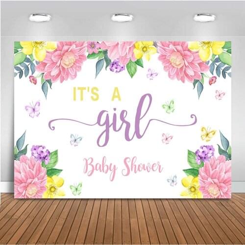 Its a girl Backdrop for Photography Newborn Baby Shower Party Decoration Supplies Spring Flower Background for Photo
