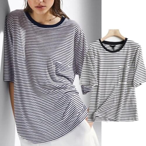 Jenny&Dave T Shirt Women Harajuku Tshirt England Fashion Blogger Vintage O-neck Striped SummerCamisetas Verano Mujer Tops