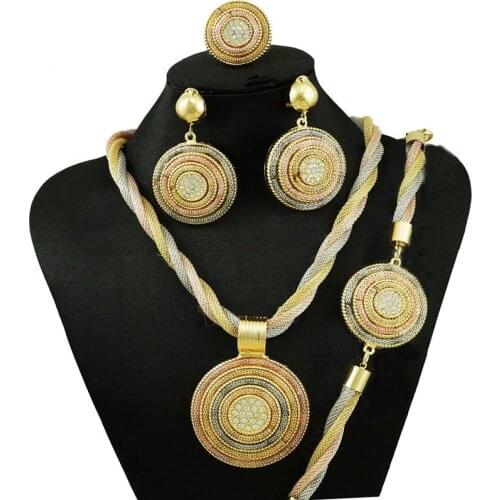 Gold chain jewelry set for women dubai jewelry sets pendant necklace set stud drop earrings can adjustable ring