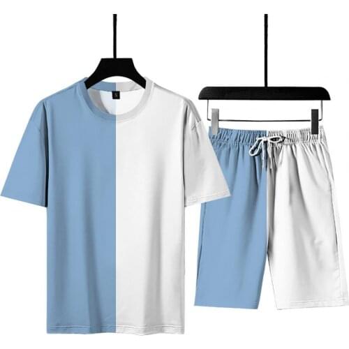 Summer Men Sets Color Stylish Matching Short Sleeve Sports Suit Two Piece O-neck T-shirt Short Men Loose Tracksuit Activewear