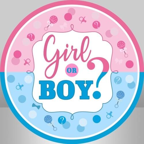 Boy or Girl Round Backdrop Cover Blue Pink Baby Shower Birthday Party Decor Candy Table Banner Gender Reveal Circle Background