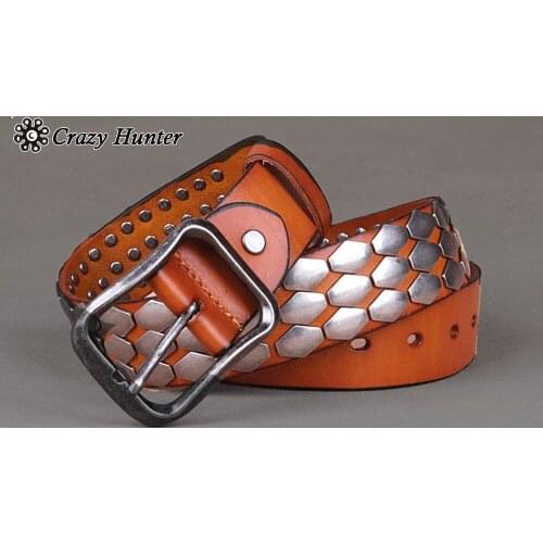 Cool! Punk Biker Cow Leather Metal Flaps Mens Jeans Casual Belt PK01