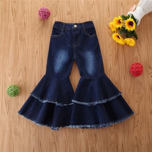 Fashion Girls Jeans Elastic Waist Hole Denim Flared Pant Trouser Toddler Kids Baby Spring Autumn Outfits Clothes