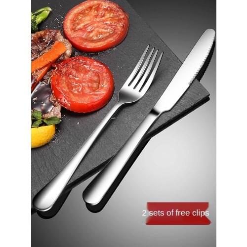 Thickened Stainless Steel round Head Steak Knife and Fork Set Knife, Fork and Spoon Three-Piece Knife and Fork