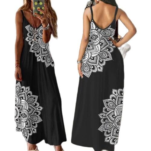2021 summer new Indian totem dress digital print womens summer suspender V-neck sexy dress temperament dress