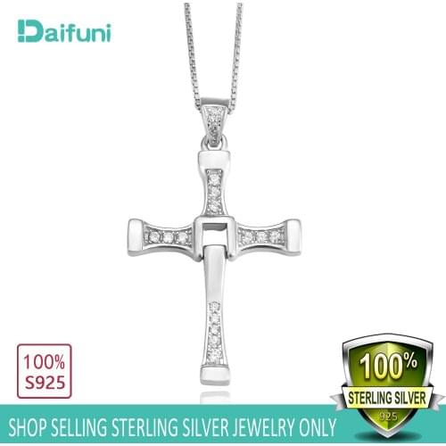 100% Real 925 Sterling Silver Womens Cross Pendant Necklace for Female Style Fast & Furious Jewelry Fashion Hip Hop Necklace