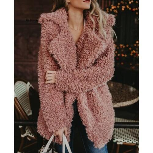 Womens Fluff coat long imitation fur women outwear loose autumn winter new fashion hot jacket soft warm lapel Medium overcoat