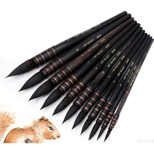 Professional Squirrel Hair Black Handle Round Brushes Set High Quality Art Painting Brush for Artistic Watercolor Gouache