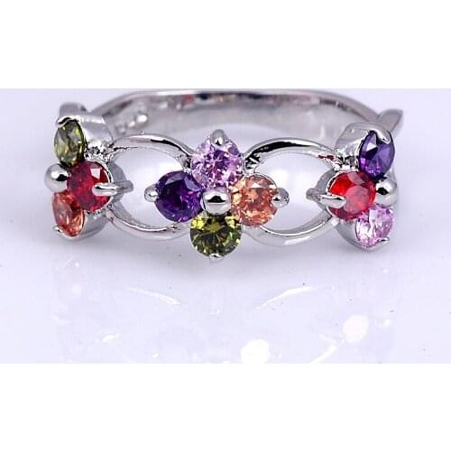 Luxury Gorgeous Women Jewelry Mixcolor Zircon Flower Bridal Rings for Wedding Engagement Set Gifts
