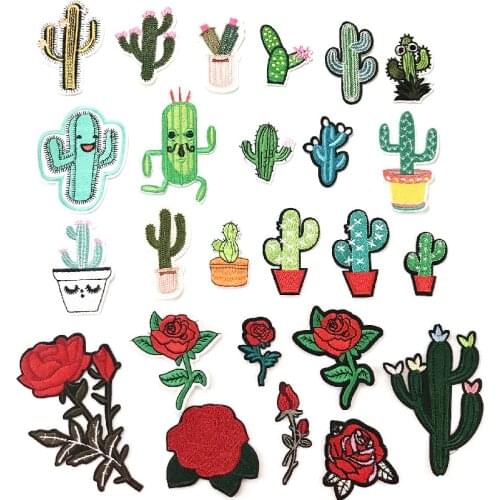 Rose Cactus high-quality patch Badges Embroidered Iron on for clothing hat bag Decoration DIY Individual stickers