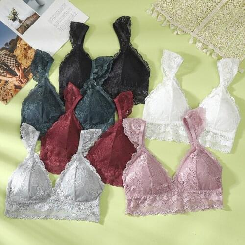 Linbaiway Sexy Lace Beckless Bralette Bras for Women Sexy Tank Tops Crop Tops Female Gathered Padded Underwear Brassiere