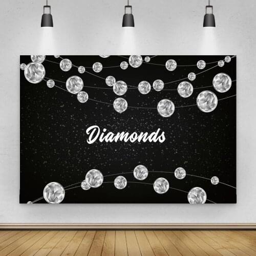 Silver Diamond Ball Black Banner Photo Backgrounds Text Customize Hebrew Different Languages Birthday Party Decor Backdrops