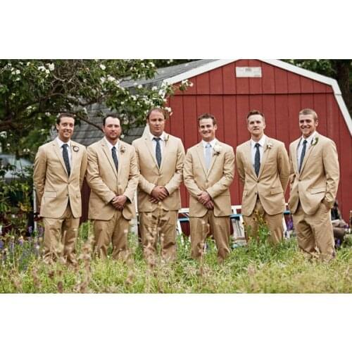 Custom Made Champagne Wedding Suits For Men Groom Prom 2Pieces(Jacket+Pant+Tie) Prom Masculino Trajes De Hombre Blazer