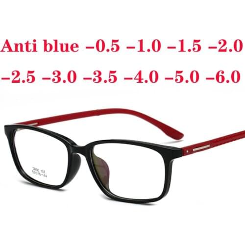 Ultralight TR90 Myopia Glasses Women&Men Fashion Square Plastic Frame Anti blue Nearsighted Glasses With -0.5 -1.0 -1.5 to -6.0