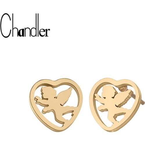 Chandler Love Angel Wings Earrings For Women Fairy Stainless Steel Gold Stud Earrings Friendship Korean Minimalist Jewelry