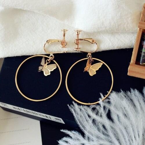 Butterfly and Hoop Pendant Silver Plated Golden Hook & Clip Women Dangle Earrings Drop Earrings